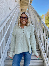 Load image into Gallery viewer, Snowflakes Henley Sweater in Sage