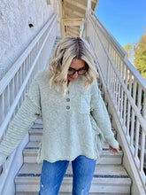 Load image into Gallery viewer, Snowflakes Henley Sweater in Sage