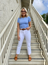 Load image into Gallery viewer, Arlo Ribbed Scrunch Side Tee in Sky Blue
