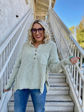 Load image into Gallery viewer, Snowflakes Henley Sweater in Sage