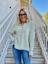 Load image into Gallery viewer, Snowflakes Henley Sweater in Sage