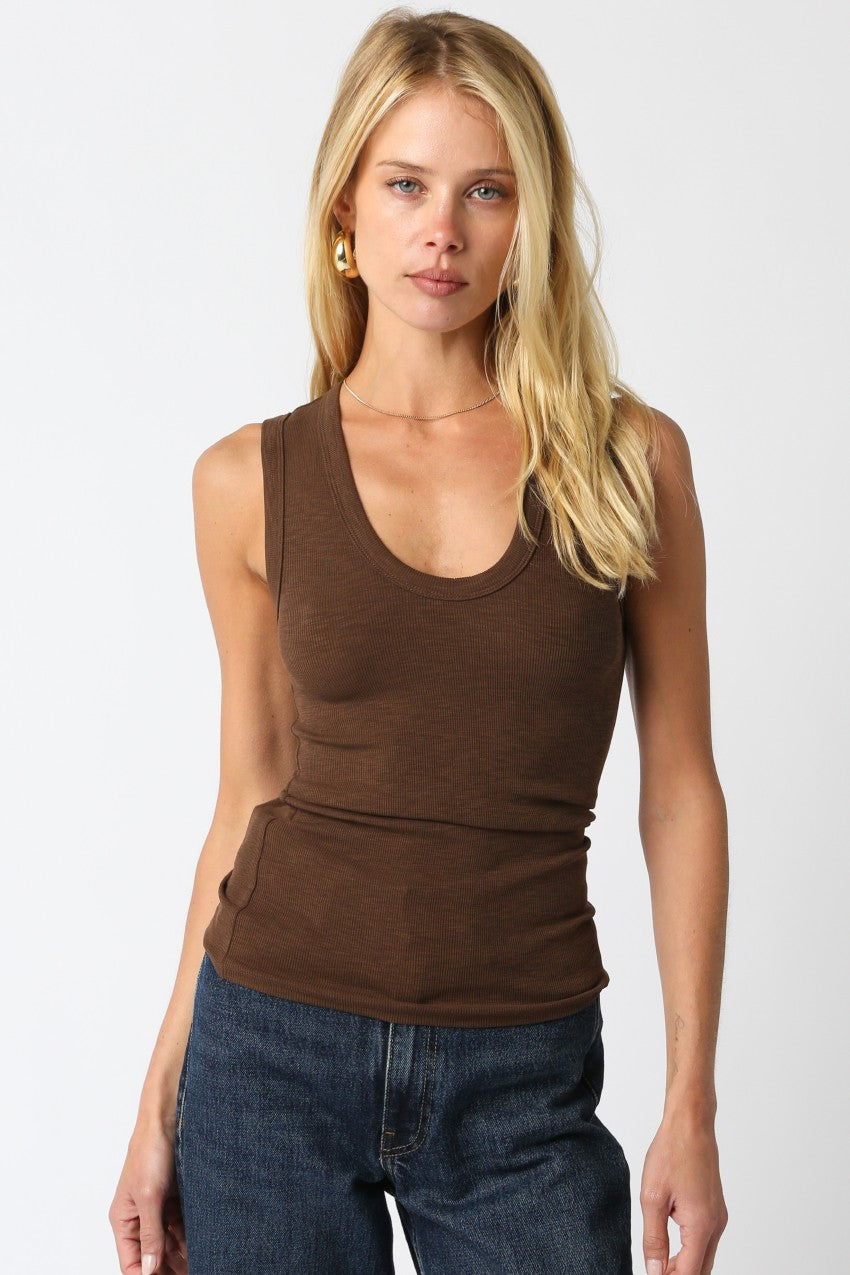 Basic V-neck Tank in Brown