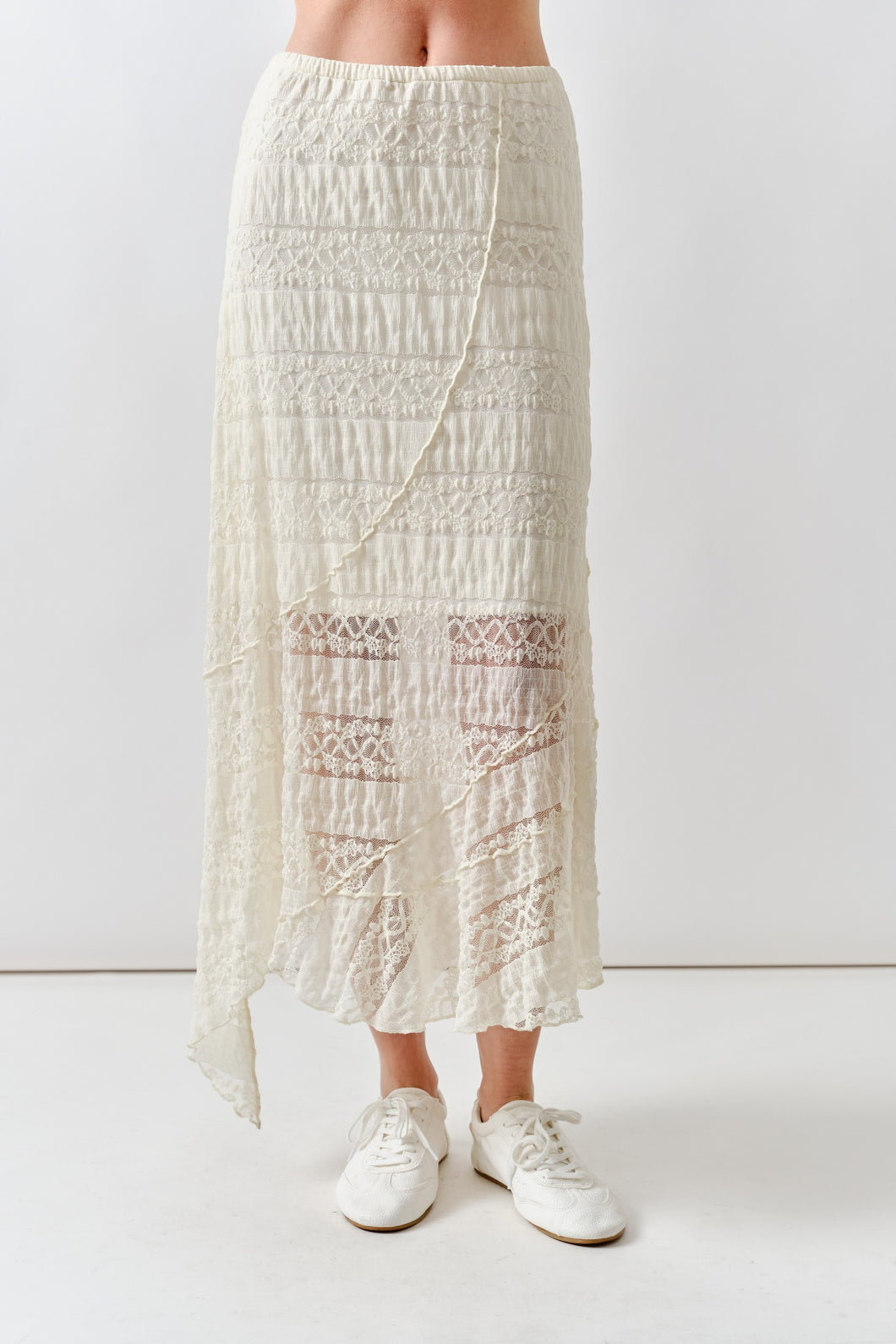 Hold On Lace Midi Skirt in Cream