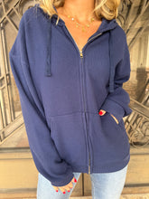 Load image into Gallery viewer, Brittney Knit Zip Up in Midnight Blue
