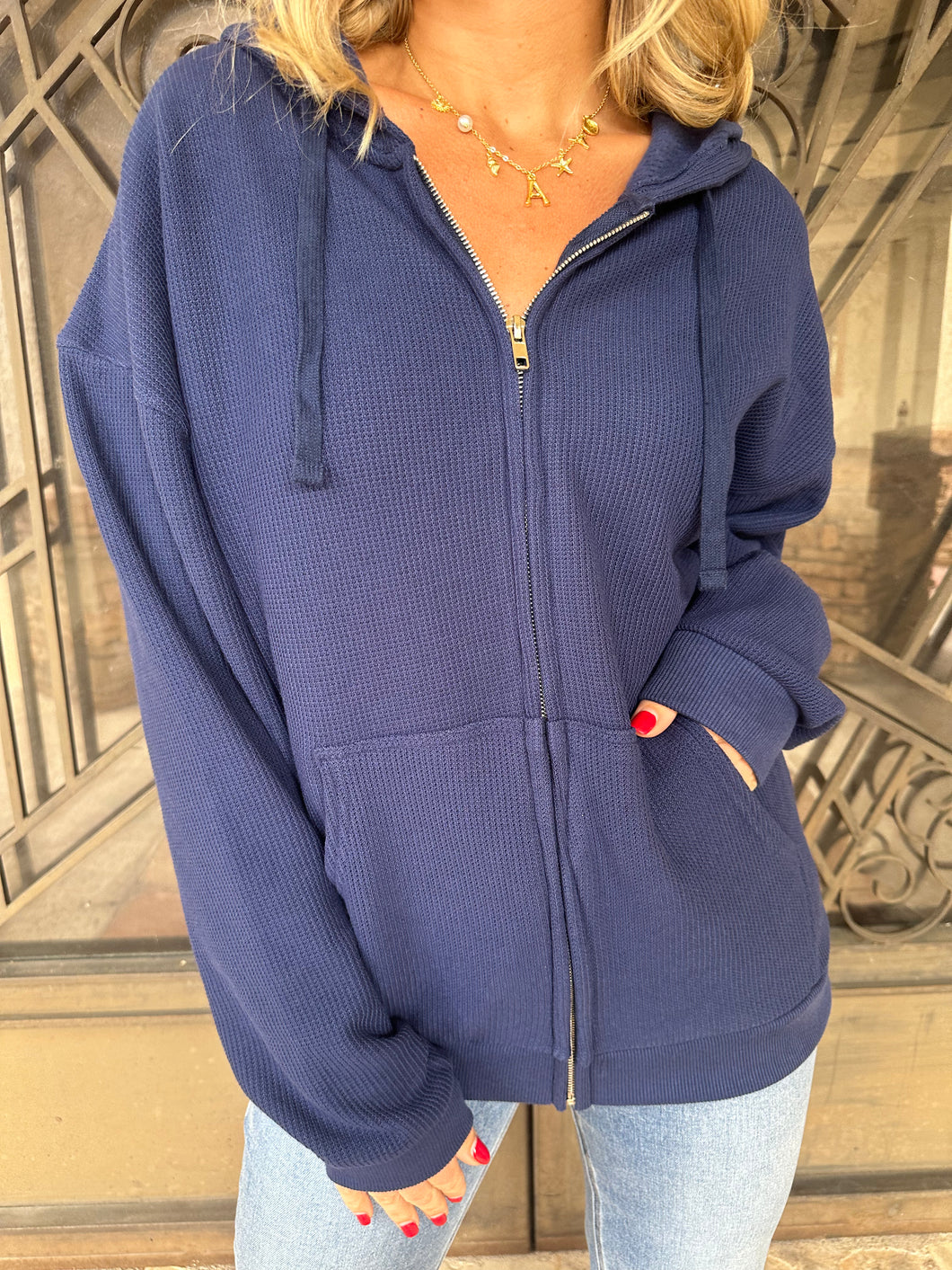 Brittney Knit Zip Up in Midnight Blue