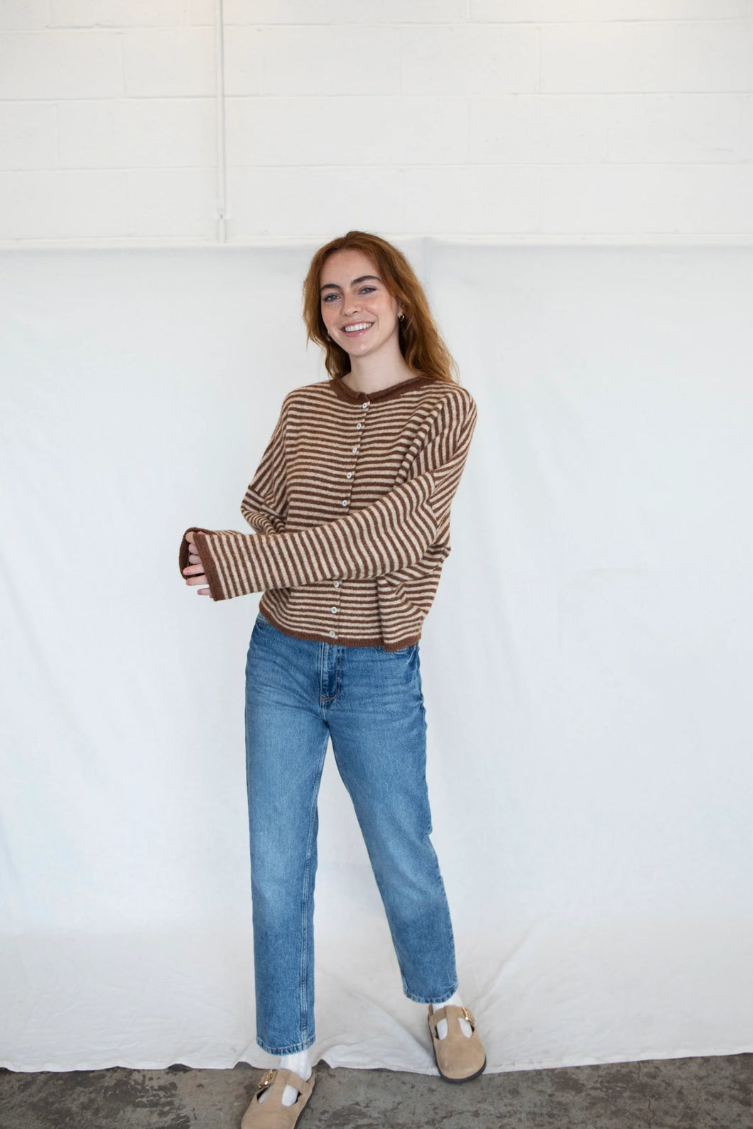 Hug Me Cardigan in Striped Brown